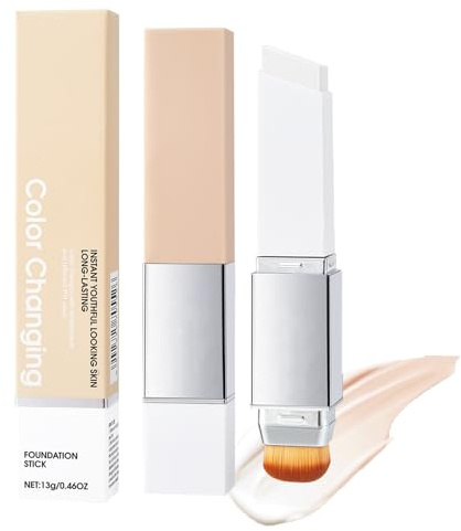 Color Changing Foundation Stick mit Pinsel, Farbwechselnde Grundierung, 2 in 1 Primer Makeup, Lange Haltbarkeit, Concealer Foundation für Reife Haut, Natürlicher Glow & Ebenmäßiger Teint(Ivory)