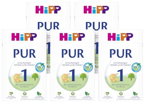 HiPP 1 PUR Anfangsmilch (5 x 500g), von Geburt an, mit hochwertigem Milchfett aus Bio-Vollmilch, ohne Palmöl, nur Lactose, mit wichtigen Vitaminen & Nährstoffen, in bester Bio-Qualität