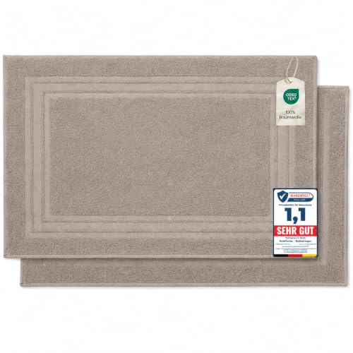 Komfortec 2er Badvorleger aus 100% Baumwolle, 600 GSM Duschvorleger | Waschbar, Badteppich, Saugfähig, Frottee, 50x70 cm, Taupe