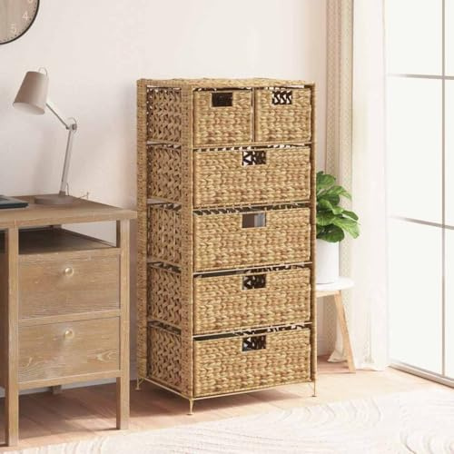 LoogCape Storage Unit with 6 Baskets 47 x 37 x 100 cm Water Hyacinth Drawer Cabinet Brown Metal Frame for Order in the Office, Hallway, Workshop