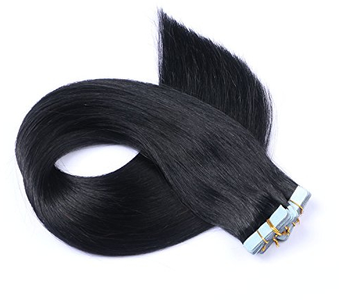 Tape In - On Hair Extensions - # 1 - SCHWARZ - 60cm - 60 Tressen je 4cm Breit / 2,5g - 100% Remy Echthaar Haarverlängerung/Extention mit Klebeband Tressen by NOVON Hair Extentions