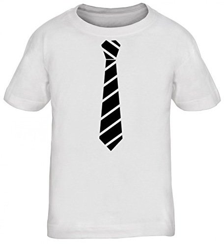 sportlich festlicher Style Schlips Kinder T-Shirt Rundhals Mädchen Jungen Streifen Krawatte schwarz, Größe: 134/146,weiß