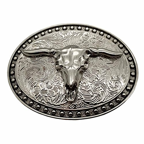 Xwest Silberne Longhorn Texas Bull Gürtelschnalle Cowboy Western Schnallen, silber, 1.5inch