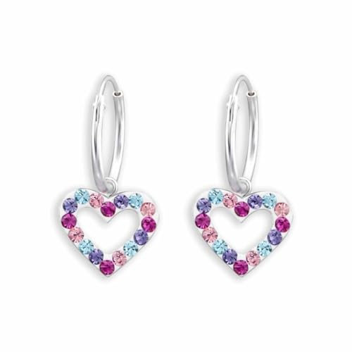 Monkimau 925 Sterling Silber Herz Creolen | Funkelnde Kristall Ohrringe | Modischer Damen Ohrschmuck | Mädchen Schmuck Geschenk