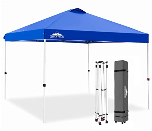 EAGLE PEAK 3x3m Pop-up Pavillion, Wasserdicht Faltpavillon Gartenzelt Markt Festival Sonnenschutz, mit Tragetasche mit Rollen (Blau)