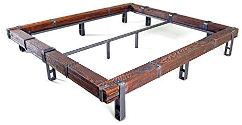 CHYRKA® Massivholzbett Balkenbett Bett Doppelbett Massivholz LEMBERG Loft Vintage Industrie Design Handmade Holz Metall (Natur, 200 x 200 cm (ohne Kopfteil))