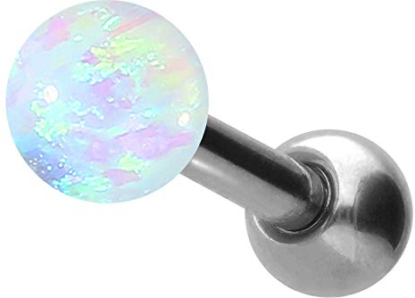 PIERCINGLINE Chirurgenstahl Ohrpiercing SYNTH. Opal Kugel Piercing Ohr Stecker Silberfarben Hot-Weiß 4 mm