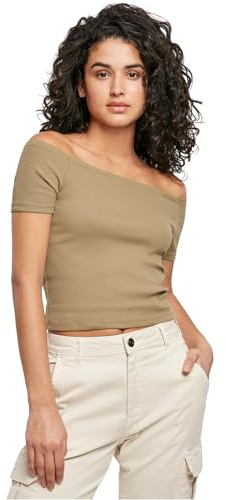 Urban Classics Ladies Off Shoulder Rib Tee, Khaki, 3XL