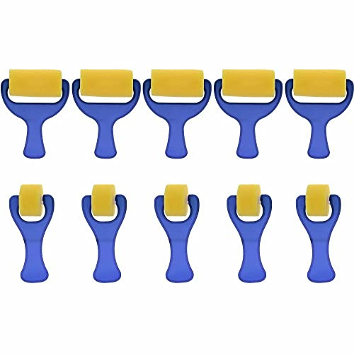 3 Ace Crafts 10 Kids Foam Rollers, Smooth Paint Brushes, Brayer Rollers for Artists & Painters, 5 Pieces Small and Large Sponge Brush Roller for Art and Craft Projects of Children