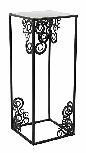 HowHomely Blumenständer Metall 60 x 24 cm - Solider Blumenhocker mit Ornamenten - Schwarz Pflanzenständer für die Hausdekoration wie Salon oder Schlafzimmer
