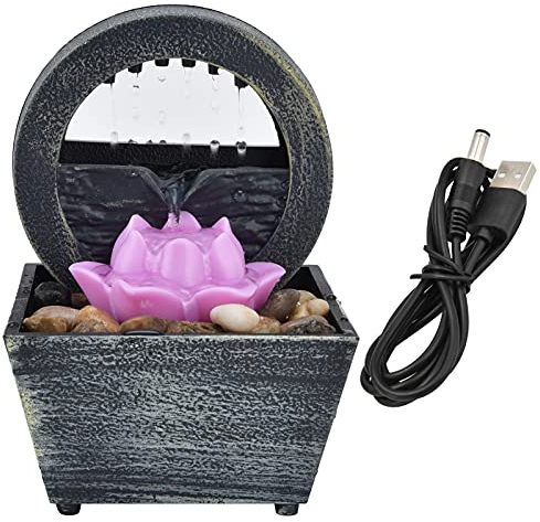 Fuente Interior De Mesa,Cascadas Meditación Zen Y Feng Shui Decoración Flor Plástico Regalo Original Con Bomba Iluminación LED Para Casa Hogar Méditation Sala Estar Dormitorio Oficina Del Poliresina