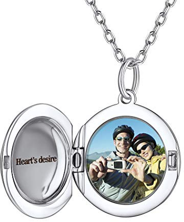 PROSILVER Charms Medaillon Kette für Foto Bilder 925 Silber personalisiert Runde Anhänger zum Öffnen mit 46+5cm Rolokette Damen Amulett Schmuck für Geburtstag Valentinstag