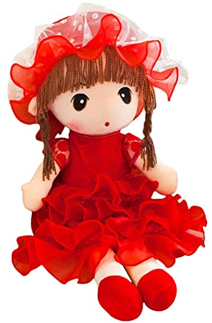 45cm Weiche Stoffpuppe Mädchen,Schöne Stoffpuppe Babypuppe Weiche Plüschpuppe Püppchen mit Haar und Kleidung Kuschelpuppe Cartoon Deko Toy Plüsch Stofftier Mädchen Spielzeug Geschenk für Kinder