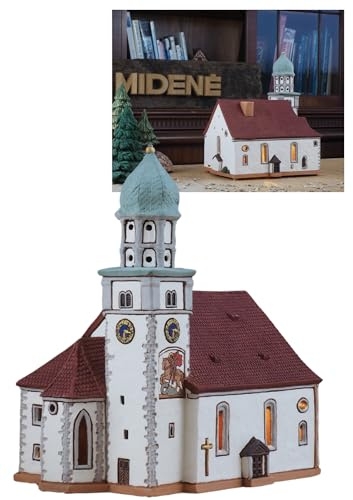 Midene Lichthaus Keramik Weihnachtshaus, Lichthäuser Weihnachtsdorf, Teelichthaus, Handarbeit Künstlerisches Nachbildung Historische Alte Kirche in Wasserburg, Deutschland, D264AR