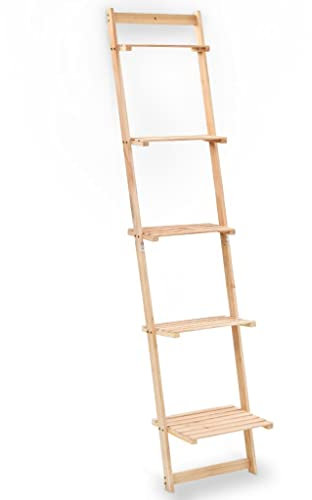 Makastle Kleines Leiterregal mit 5 Böden Standregal Wandregal Bücherregal aus Holz, Wandlehnregal Treppenregal Pflanzenregal für Wohnzimmer, Schlafzimmer, Balkon, Büro, 41,5x30x176 cm