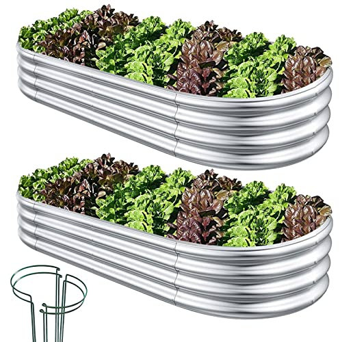 COATTOA Raised Garden Bed, 2 Pcs 7×3×1ft Outdoor Galvanized Planter Boxes, Galvanized Garden Beds Outdoor with Metal Plant Stakes, Large Raised Garden Stock Tank, Garden Beds Outdoor for Vegetables