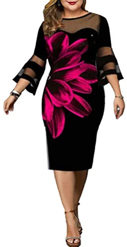 shownicer Donna Taglie Grandi Vestito da Cerimonia Elegante Manica Corta Paillettes Vestito da Cocktail Abito al Ginocchio D Viola L