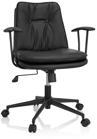 hjh OFFICE 719222 Home Office Bürostuhl SMALLO Kunstleder Drehstuhl im Retro-Look, Wippfunktion, gepolstert, Schwarz