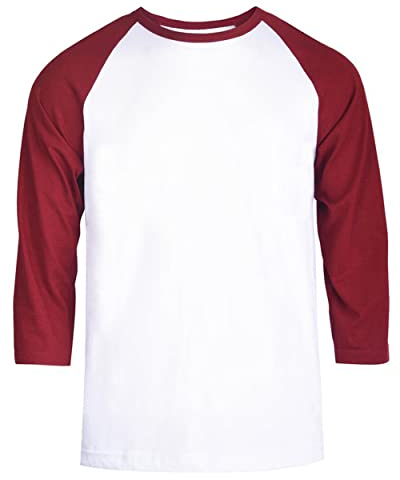 Herren Raglan Baseball Tee Shirt - Casual T-Shirts, 3/4 - Burgunderrot/Weiß, Mittel