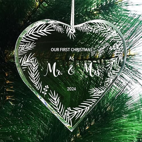 Wedding Gifts for Couple Christmas Ornaments Tree Hanging Decoration Newlywed Married Christmas 2024 Our First Christmas as Mr. and Mrs. Ornament (Mr Mrs)