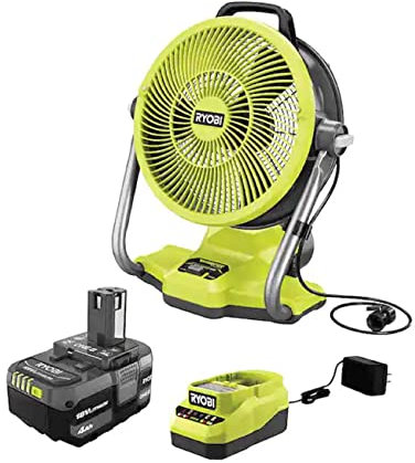 RYOBI ONE+ 18 V Whiper Series Kit de ventilateur hybride sans fil 30,5 cm avec batterie 4,0 Ah et chargeur, moyen, vert