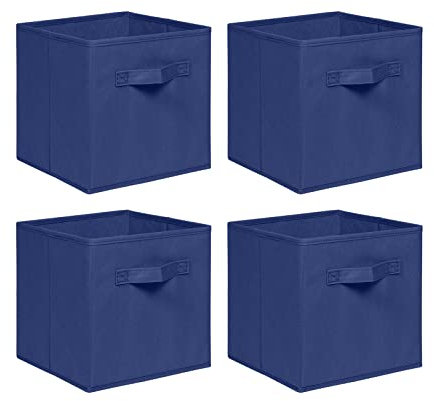 NICEME Foldable Cube Storage Unit Boxes, Non-Woven Fabric Storage Boxes Set, Clothes Drawers for Shelves, 26.5x26.5x28 cm (Navy, Set of 4)