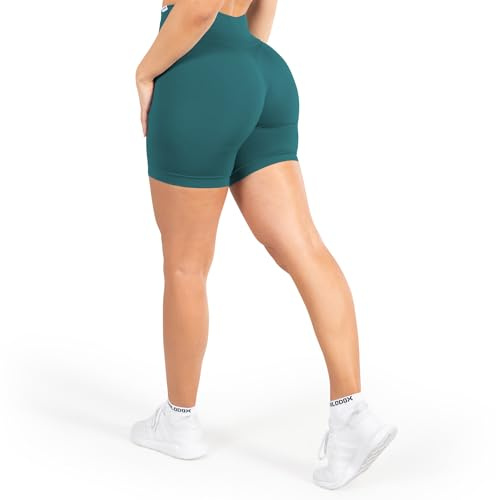 SMILODOX Sport Shorts Damen Amaze Pro, Seamless Blickdichte Radlerhose, Unsichtbarer Scrunch-Effekt, V-Shape High Waist Kurze Sporthose Biker Shorts Yoga Fitness Gym, Größe:S, Color:Dunkelgrün