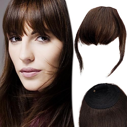 Clip in Pony 100% Haarteil Echthaar Clip in Bangs Remy Echthaar Fringe Bangs Extensions Echthaar für Frauen Pony Extension Echthaar für das tägliche Tragen (Dunkelbraun)