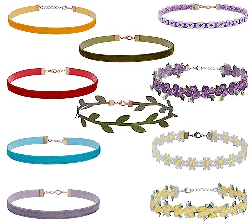 JJDreams 10 Stück bunte Spitze Choker Halskette Set Boho Kragen Schmuck Sets Frauen Halskette Schmuck für Frauen Mädchen