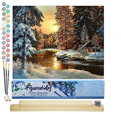 Figured'Art Peinture par Numéro Adulte Coucher de Soleil en Forêt - Activité Manuelle Kit de Loisir Créatif DIY Numéro d'Art Complet - 40x50cm avec châssis en bois à monter