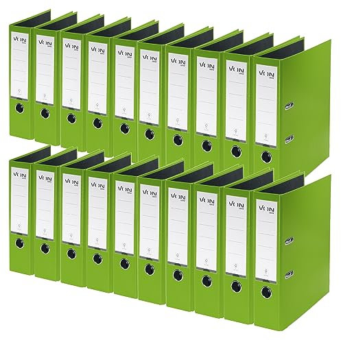 VON Leitz Ordner A4, 20er Pack, Karton mit Kunststoffeinband, 80 mm Rückenbreite, Für 600 Blatt, Blauer Engel & FSC-zertifiziert, Für Schule, Studium & Haushalt, Grün, 10550055