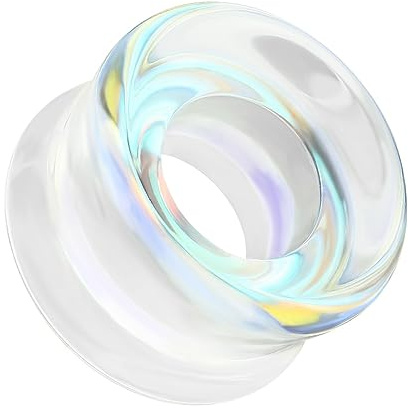 beyoutifulthings Ohr-Tunnel Clear Bunt Changierend Glas Ohr-Piercing Ohr-Schmuck Plug Double Flare Sattel-Verschluss 16-mm
