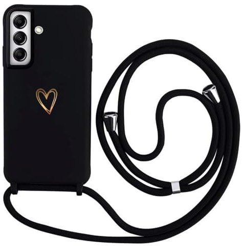 Handyband für Samsung Galaxy A54 5G Hülle mit Band, MoEvn Herz Love Design Silikon Necklace Handyhülle mit Verstellbar Abnehmbar Kordel zum Umhängen Stossfest Schutzhülle für Galaxy A54 5G, Schwarz