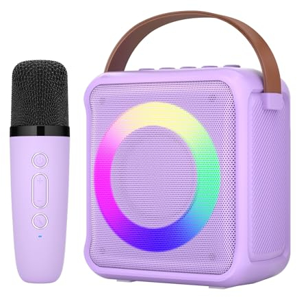Ankuka Karaoke Maschine mit 1 Drahtlosen Mikrofonen, Spielzeug für Kinder & Erwachsene, mit LED-Licht und Sprachveränderungseffekten, tragbare, Geschenke für Alter 3-18 Kinder, Jungen, Mädchen(lila)