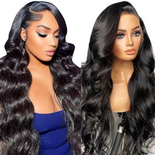 Real Hair Wig Body Wave Human Hair Wig 13x4 Lace Front Wig, Schwarz Perücke Damen Echthaar 180% Dichte Glueless Wig Human Hair For Black Women 24 Zoll