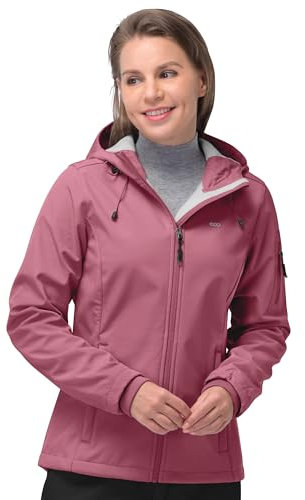 33,000ft Women's Waterproof Jacket, Ladies Lightweight Hooded Softshell Jacket Windproof Fleece Rain Jacket for Outdoor Hiking Beetroot M