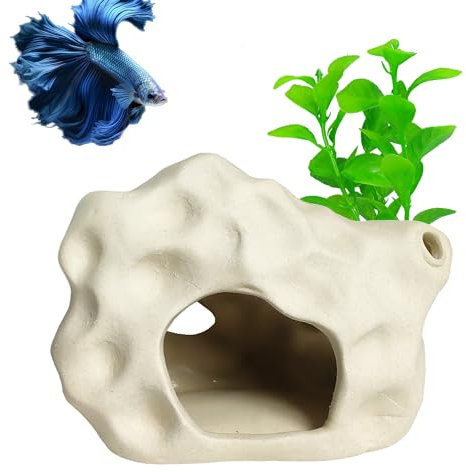SpringSmart Aquarium Decor Rock Cave for Fish Shrimp Turtle Crab, Betta Fish Tank Artificial Plant, Decor Ceramic Hiding Stone, Fish Bowl Landscape Rock