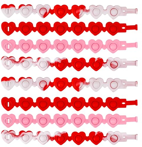 12St Valentinstag Armbänder, Valentinstag Silikonarmbänder Herzförmig Sensorisches Armband Pop Fidget Armband für Kinder Partygeschenke Geschenkaustausch im Klassenzimmer