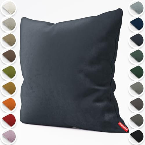 Schuette® Dekorativer Kissenbezug aus Samt mit verdecktem Reißverschluss • Millenium Velvet Kollektion: Anchor (Blue) • Knitterfrei • Kuschelweich • Zierkissen • Sofakissen