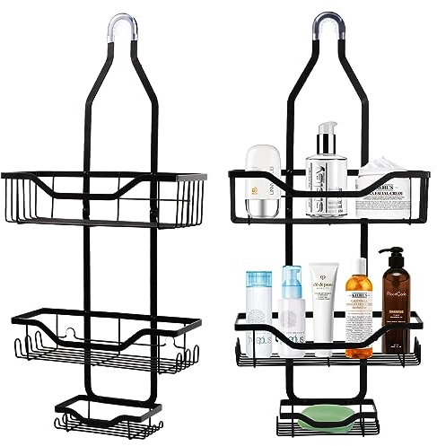 Azonelife Estantería de Ducha Para Colgar 3 Niveles Estanteria Baño Acero Inoxidable Colgar Estantes Cesta para Ducha sin Taladro Estanteria Organizador Baño con Ganchos(Negro)