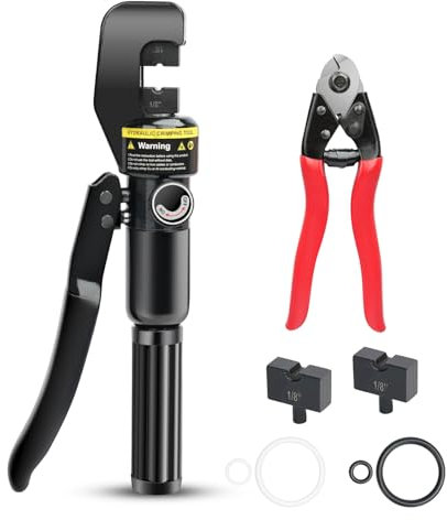 TooTaci Hydraulische Hand-Crimpzange Werkzeug für 0,3 cm Edelstahl-Kabelgeländer-Armaturen, verbessertes kundenspezifisches hydraulisches Crimpwerkzeug mit 1 Paar 0,3 cm Stanzformen und
