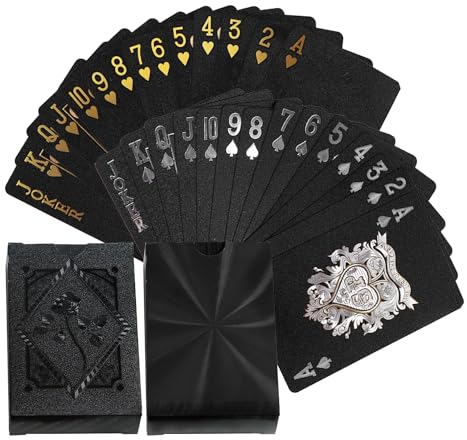 KRYMSON Lot de 2 jeux de cartes à jouer noires en plastique - 54 cartes de jeu imperméables - Pour la maison, les fêtes, les dîners
