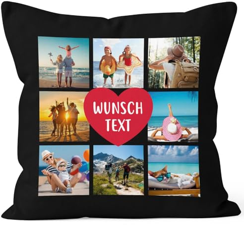 SpecialMe® Kissen-Bezug mit Foto Fotocollage bis zu 8 eigene Bilder Wunschtext Geschenk personalisierbar Baumwolle schwarz Standard
