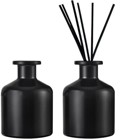 DEARBAG 2 Bouteilles Diffuseur en Verre Vides, Capacité 150ml, Décoration de Maison, Diffuser Jars pour Home Fragrance, Huiles Essentielles, Aromathérapie, Parfum, Salle de Bain, Salon, Bureau, Noir