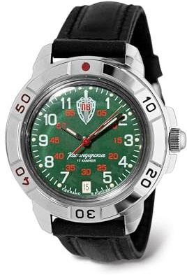 VOSTOK Komandirskie 431950 Border Troops Mechanische Handaufzieh-Armbanduhr | Lederband B®