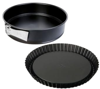 Dr. Oetker 9936750 Duo de moule à charnière et moule à tarte renversée, Moule à manqué à charnière, Moule rond, Moule à gâteau, Moule à tarte, Moule pâtisserie, Acier inoxydable, Noir, 28 cm x 3,5 cm