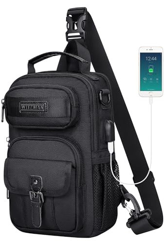 WITZMAN Sling Bag Herren Travel Crossbody Bag Brusttasche 8L Leichter USB-Ladeanschluss Schultertasche Herren Damen (B698 Klassisches Schwarz)