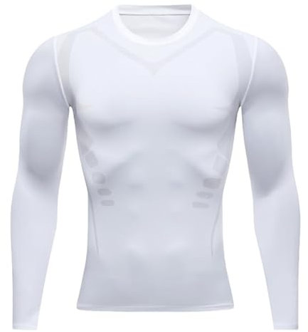 Smatstyle Men's Compression Baselayer Long Sleeve Sports Shirt - Quick-Drying, Breathable Running Shirt for Fitness (UK, Alpha, M, Regular, White)