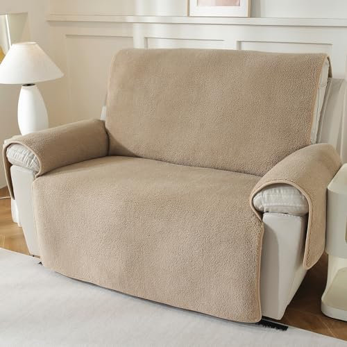 Royhom Dicker Lammfellbezug Sofa Überzug 2 Sitzer, Sofaschoner rutschfest für Leder-Couch, Waschbar, Superweicher Sofabezug, Kamel Couch Überzug für Kinder und Haustiere (Kamel, 2 Sitzer)
