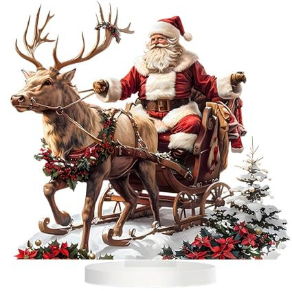 Figura De Papá Noel En Trineo Con Renos - Decoración Navideña Acrílica Para Escritorio Y Hogar
